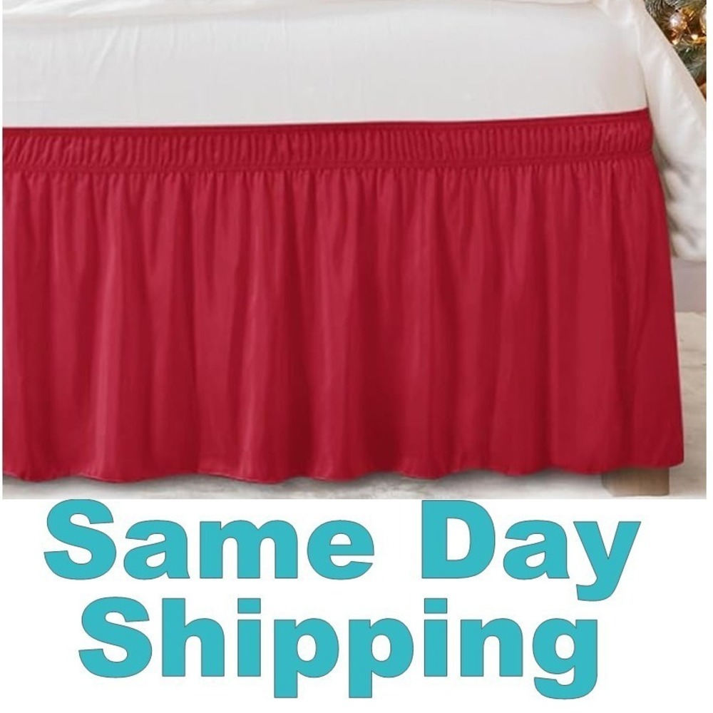 12" Red Wrap Around Bed Skirt for King & Cal King Adjustable Elastic Dust Ruffle